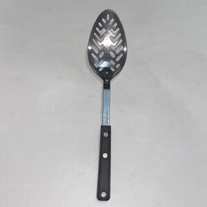 Vintage Stainless Ekco Steel USA Sleek Black and Silver Slotted Spoon